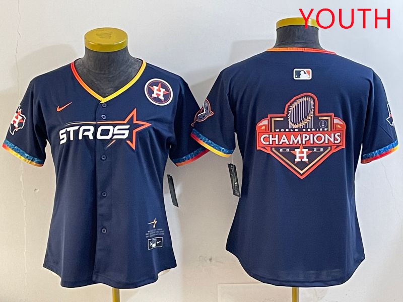 Youth Houston Astros Blank Drak Blue Fourth generation Joint Name 2025 Nike MLB Jersey style 14->youth mlb jersey->Youth Jersey